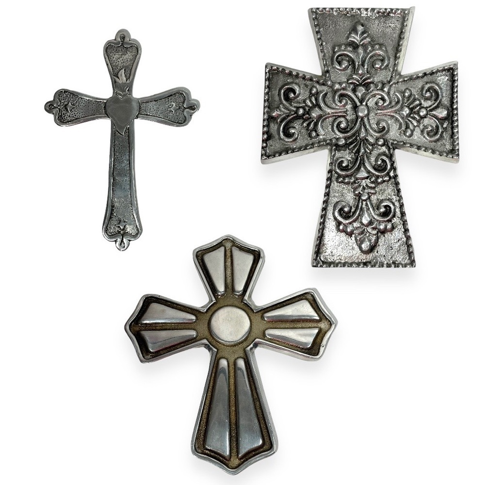 Silver Pewter Wall Cross Collection‎ A La Carte Cross Made in Mexico Lot of 3